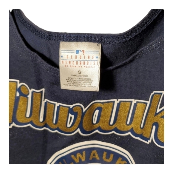 Mlb Milwaukee Brewers Navy Blue Soft Sparkly Striped Baseball Tank Top Size S - Picture 3 of 4
